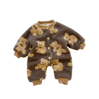 My Little Family - Autumn Velvet Teddy Onesie - Brown / 3-6m