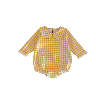 My Little Family - Collared Long Sleeve Bodysuit - Yellow squares / 3-6m