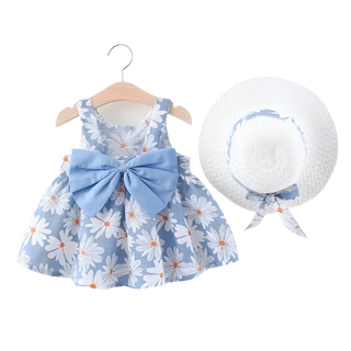 My Little Family - Daisies Dress and Matching Hat - Blue / 9-12m