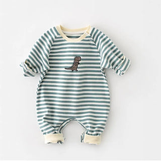 My Little Family - Striped Dino Onesie - Green / 3-6m