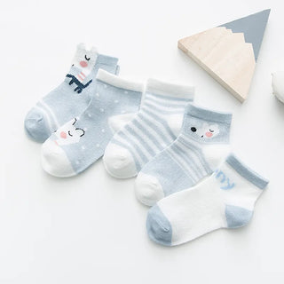 My Little Family - 5 pair of animal baby socks - Blue / 0-9m