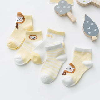 My Little Family - 5 pair of animal baby socks - Yellow / 0-9m