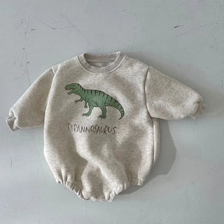 My Little Family - Autumn Dino Fleece Bodysuit - Gray / 3-6m