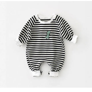 My Little Family - Striped Dino Onesie - Black / 3-6m