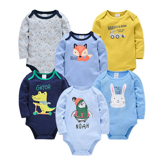 My Little Family - 6 x Long Sleeve Bodysuit Package - Shades of Blue and Yellow / 0-3m