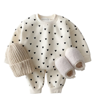 My Little Family - Hearts Pullover and Pants - Beige / 3-6m