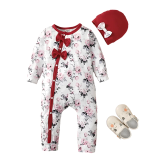 My Little Family - Long Sleeve Onesie with Hat - Red / 0-3m