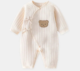 My Little Family - Newborn Teddy Pajamas Onesie - Beige / 0-1m