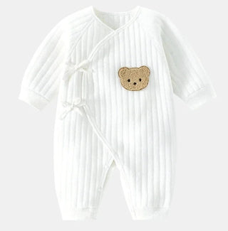 My Little Family - Newborn Teddy Pajamas Onesie - White / 0-1m