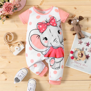 My Little Family - Elephant Short-sleeve Summer Onesie - Pink / 0-3m