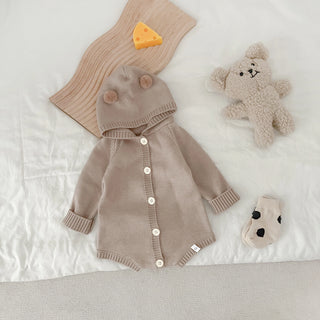 My Little Family - Knitted hooded romper - Brown no legs / 3-6m