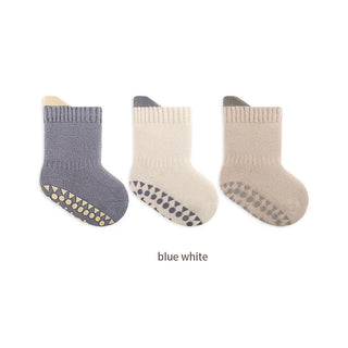 My Little Family - 3 pairs of anti-slip socks - Blue & white / 0-6m