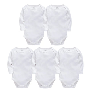 My Little Family - Long Sleeve Plain Bodysuit Sets - 5 White Bodysuits / 0-3m