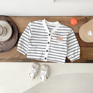 My Little Family - Striped Bear Cardigan - Beige / 0-3m