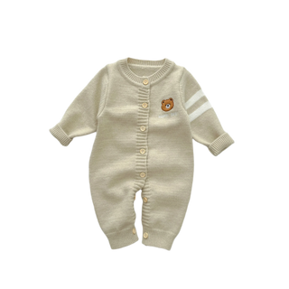 My Little Family - Knitted Happy Baby Romper - Beige / 6-9m