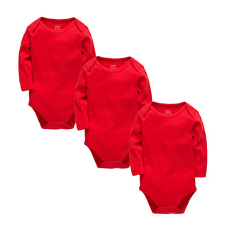 My Little Family - Long Sleeve Plain Bodysuit Sets - 3 Red Bodysuits / 0-3m