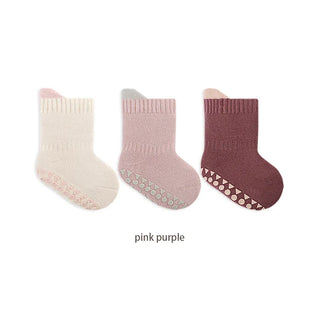 My Little Family - 3 pairs of anti-slip socks - Pink & purple / 0-6m