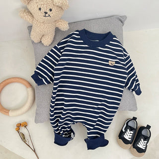 My Little Family - Striped Teddy Onesie - Blue / 3-6m