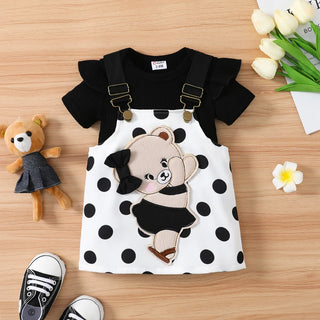 My Little Family - Cotton Overall Dress and Bodysuit Set - Black / 0-3m