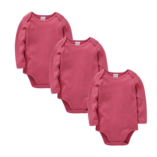 My Little Family - Long Sleeve Plain Bodysuit Sets - 3 Dark Pink Bodysuits / 0-3m