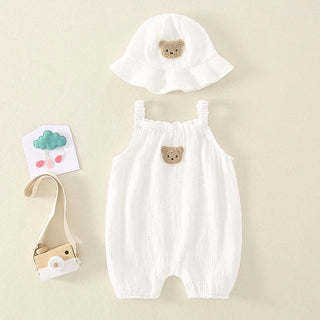 My Little Family - Summer Onesie with Matching Hat - White / 0-3m