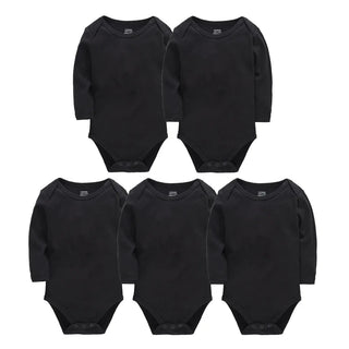 My Little Family - Long Sleeve Plain Bodysuit Sets - 5 Black Bodysuits / 0-3m