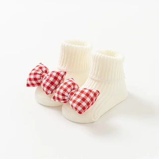 My Little Family - Cute Baby Socks - Red check bow / S