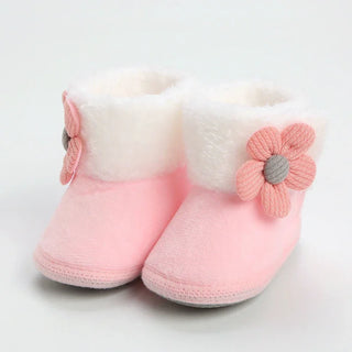 My Little Family - Toddler Winter Shoes - Pink with Flower / 0-6m