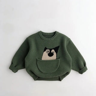 My Little Family - Cotton Cartoon Pullover - Green / 12m