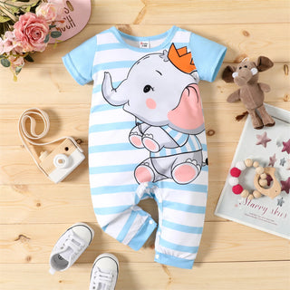 My Little Family - Elephant Short-sleeve Summer Onesie - Blue / 0-3m