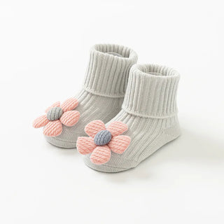 My Little Family - Cute Baby Socks - Grey flower / S