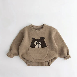 My Little Family - Cotton Cartoon Pullover - Khaki / 12m