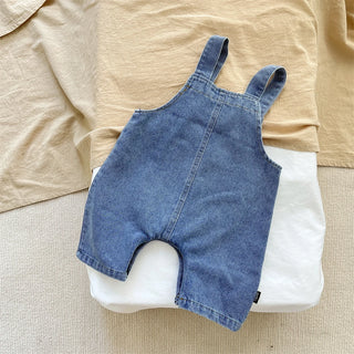 My Little Family - Spring And Autumn Newborn Baby Boys Suspender Simple Trousers Solid Adjustable Denim Korean Cute Fashion Soft Casual -