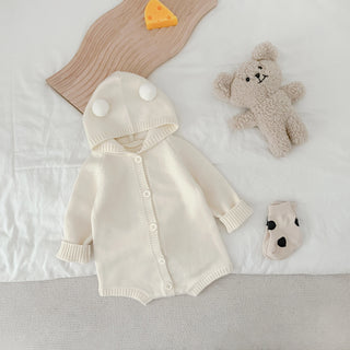 My Little Family - Knitted hooded romper - White no legs / 3-6m