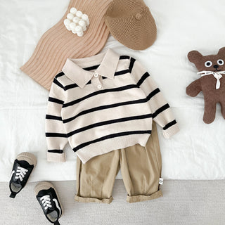 My Little Family - Striped Baby Polo Shirt - Beige / 0-6m