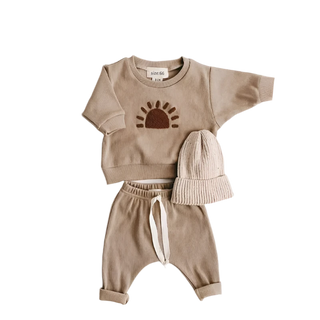 My Little Family - Knitted Sweatshirt And Pants Set - Brown / 3-6m