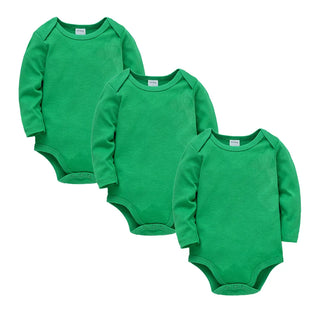 My Little Family - Long Sleeve Plain Bodysuit Sets - 3 Green Bodysuits / 0-3m