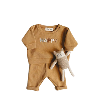 My Little Family - Knitted Sweatshirt And Pants Set - Orange / 3-6m