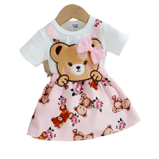 My Little Family - Cartoon Bear Suspender Dress - Pink / 3-6m