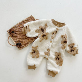 My Little Family - Autumn Velvet Teddy Onesie - Beige / 3-6m